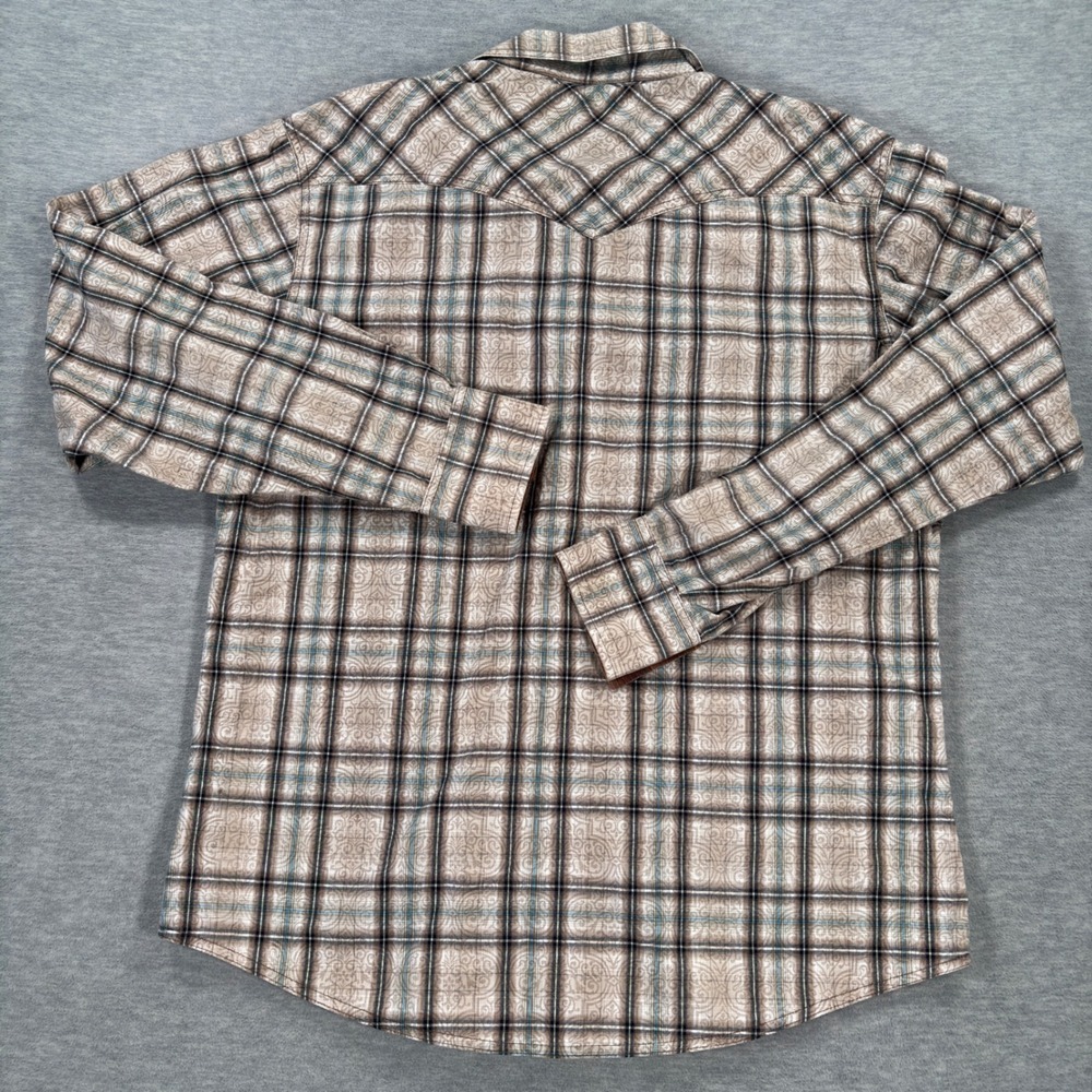 Wrangler Retro Mens XL Tan Brown Plaid Paisley Pearl Snap Western Shirt MVR169M - Picture 8 of 10